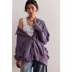 Free People We the Free Camden Fallen Fig Zip-Up Hoodie Women Size S Oversized